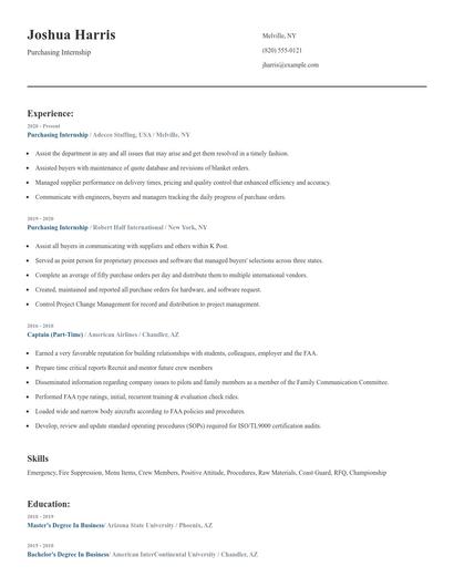 Purchasing Internship Resume