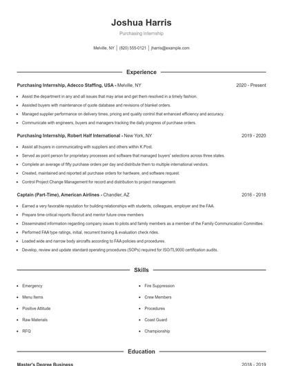 Purchasing Internship Resume