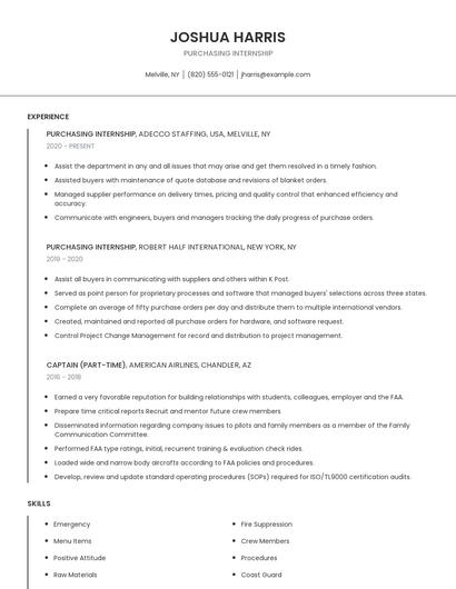 Purchasing Internship Resume
