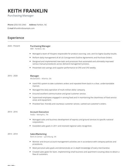 Purchasing Manager Resume