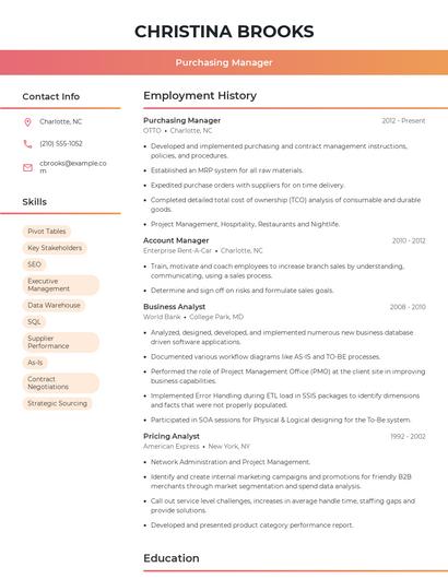 Purchasing Manager Resume