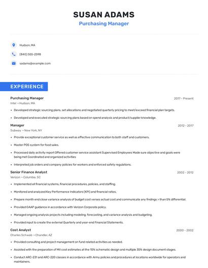 Purchasing Manager Resume