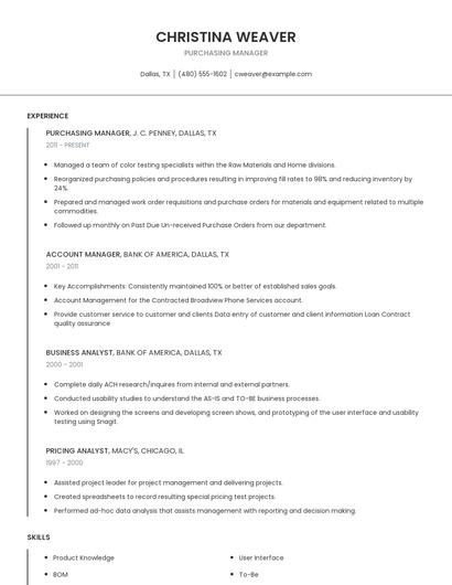 Purchasing Manager Resume