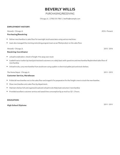 Purchasing/Receiving Resume