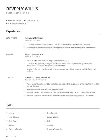 Purchasing/Receiving Resume