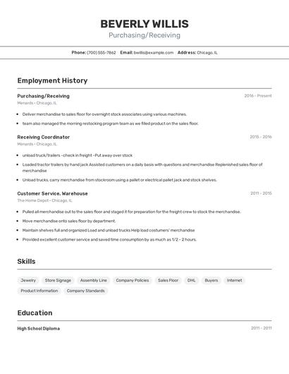 Purchasing/Receiving Resume