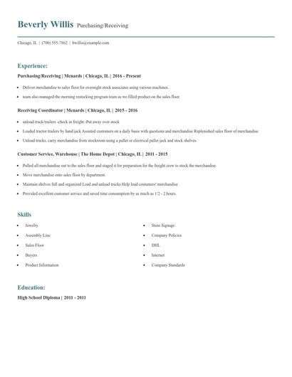 Purchasing/Receiving Resume