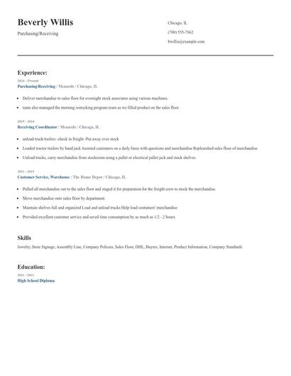 Purchasing/Receiving Resume