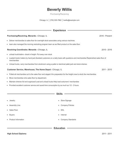 Purchasing/Receiving Resume