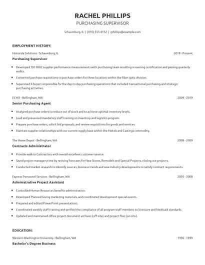 Purchasing Supervisor Resume
