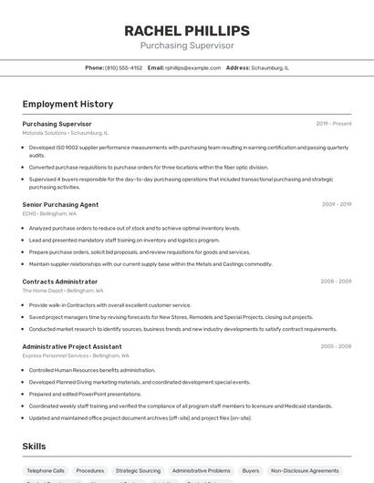 Purchasing Supervisor Resume