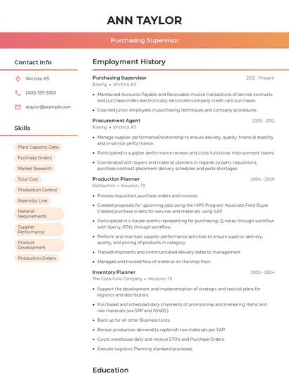 Purchasing Supervisor Resume