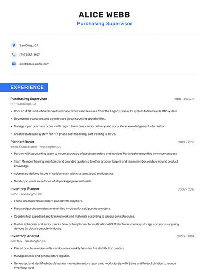 Purchasing Supervisor Resume
