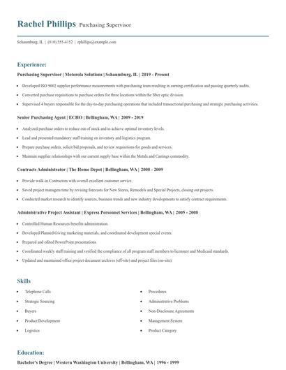 Purchasing Supervisor Resume
