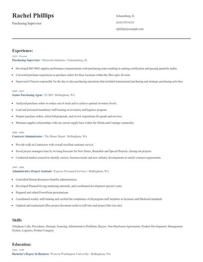 Purchasing Supervisor Resume