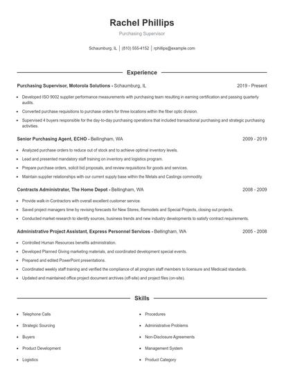 Purchasing Supervisor Resume