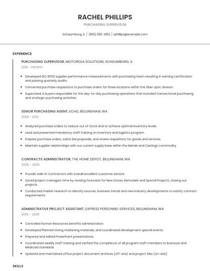 Purchasing Supervisor Resume