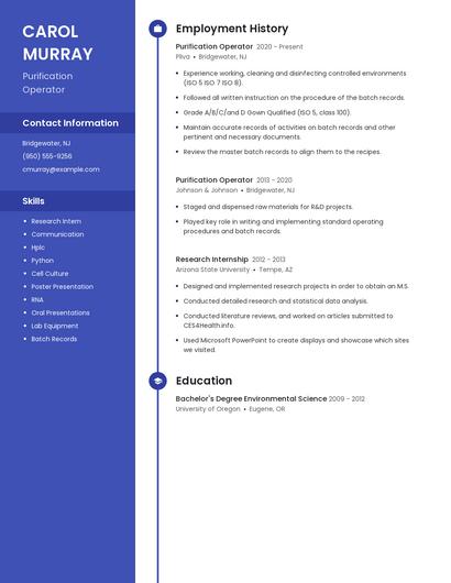 Purification Operator Resume