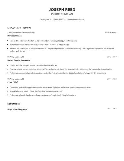 Pyrotechnician Resume