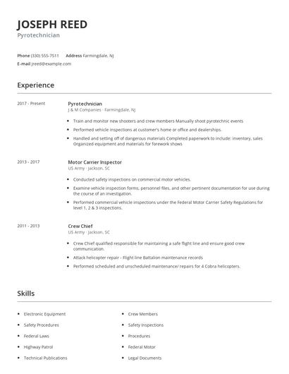 Pyrotechnician Resume