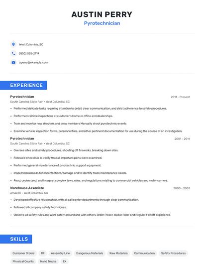 Pyrotechnician Resume