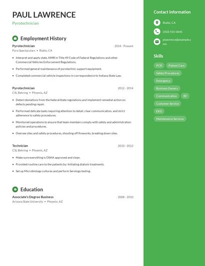 Pyrotechnician Resume