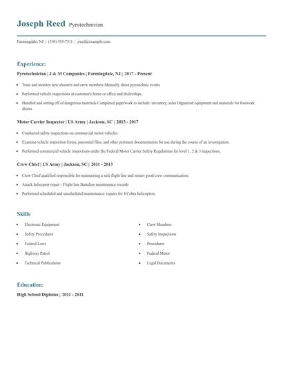 Pyrotechnician Resume