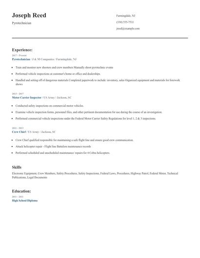 Pyrotechnician Resume