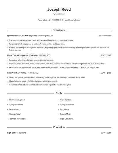 Pyrotechnician Resume