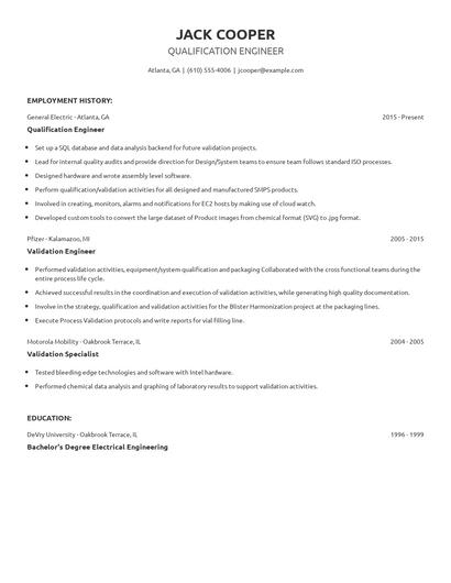 Qualification Engineer Resume
