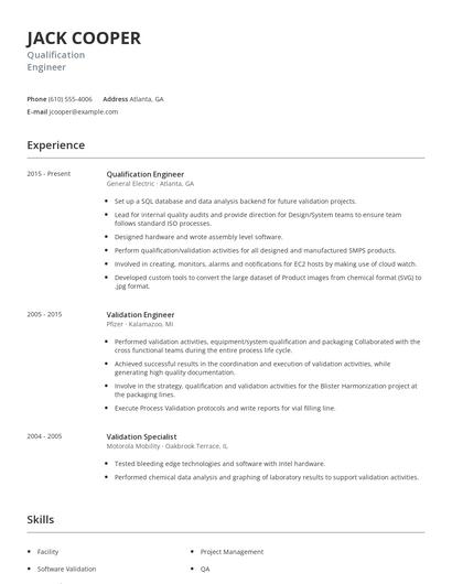 Qualification Engineer Resume