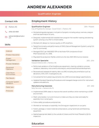 Qualification Engineer Resume