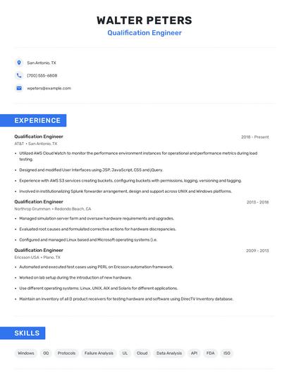 Qualification Engineer Resume