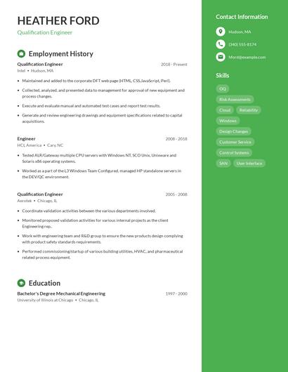Qualification Engineer Resume