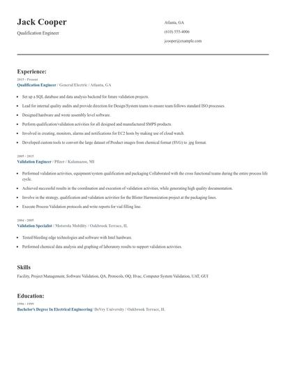 Qualification Engineer Resume