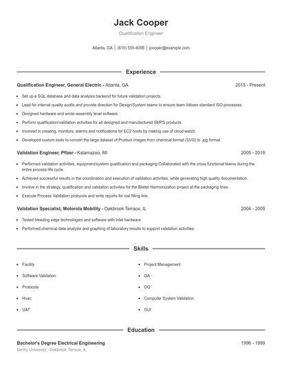 Qualification Engineer Resume