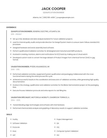 Qualification Engineer Resume