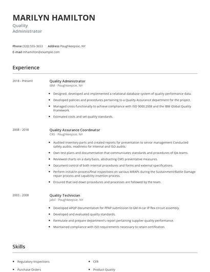 Quality Administrator Resume