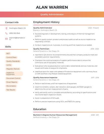 Quality Administrator Resume