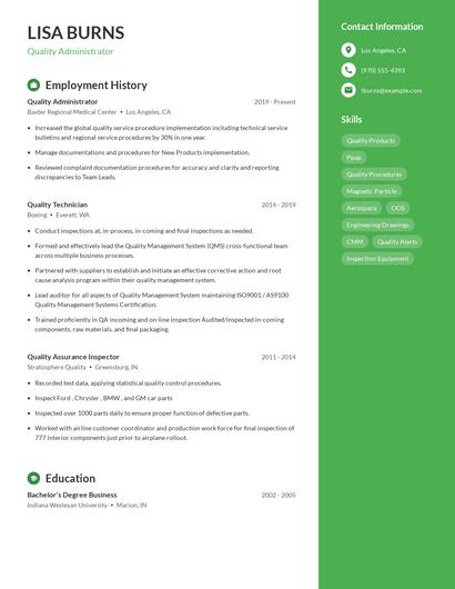 Quality Administrator Resume