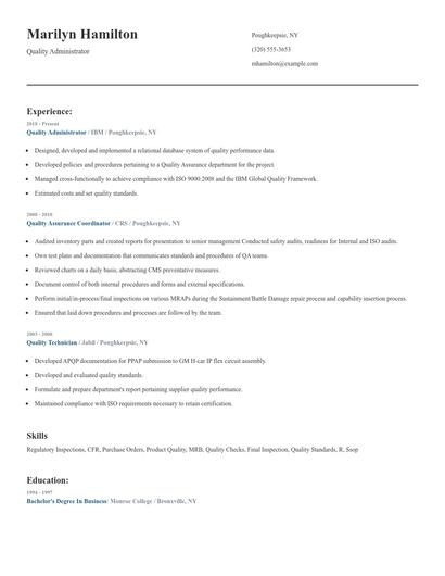 Quality Administrator Resume