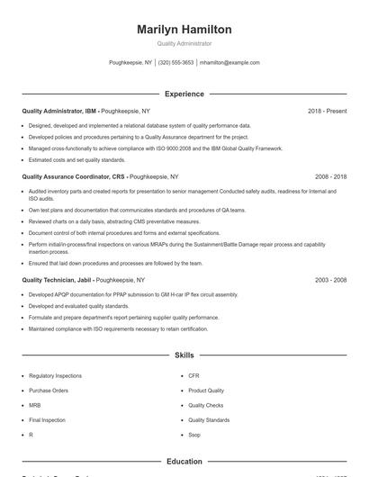 Quality Administrator Resume