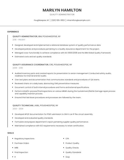 Quality Administrator Resume