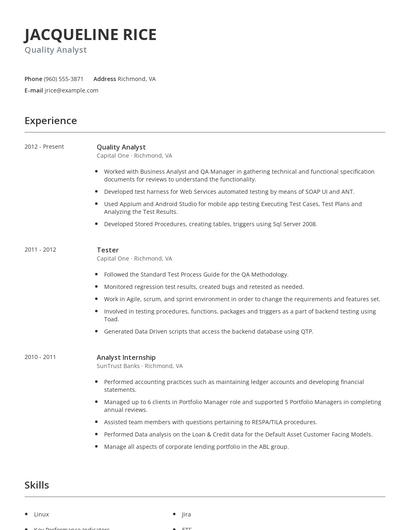 Quality Analyst Resume