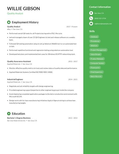 Quality Analyst Resume