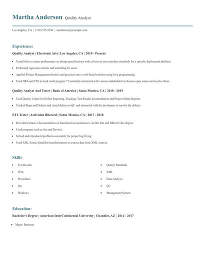 Quality Analyst Resume