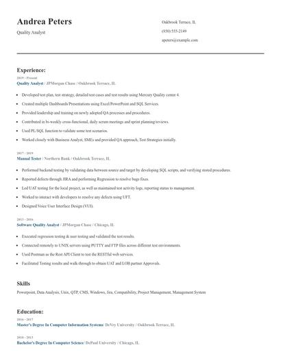 Quality Analyst Resume