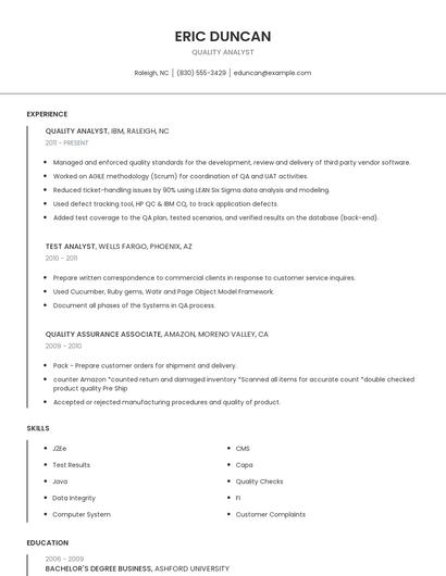 Quality Analyst Resume