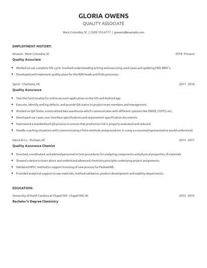 Quality Associate Resume