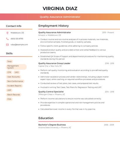 Quality Assurance Administrator Resume